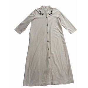 Vintage Montgomery Ward Embroidered Midi Dress‎ Cream Button Front Women L